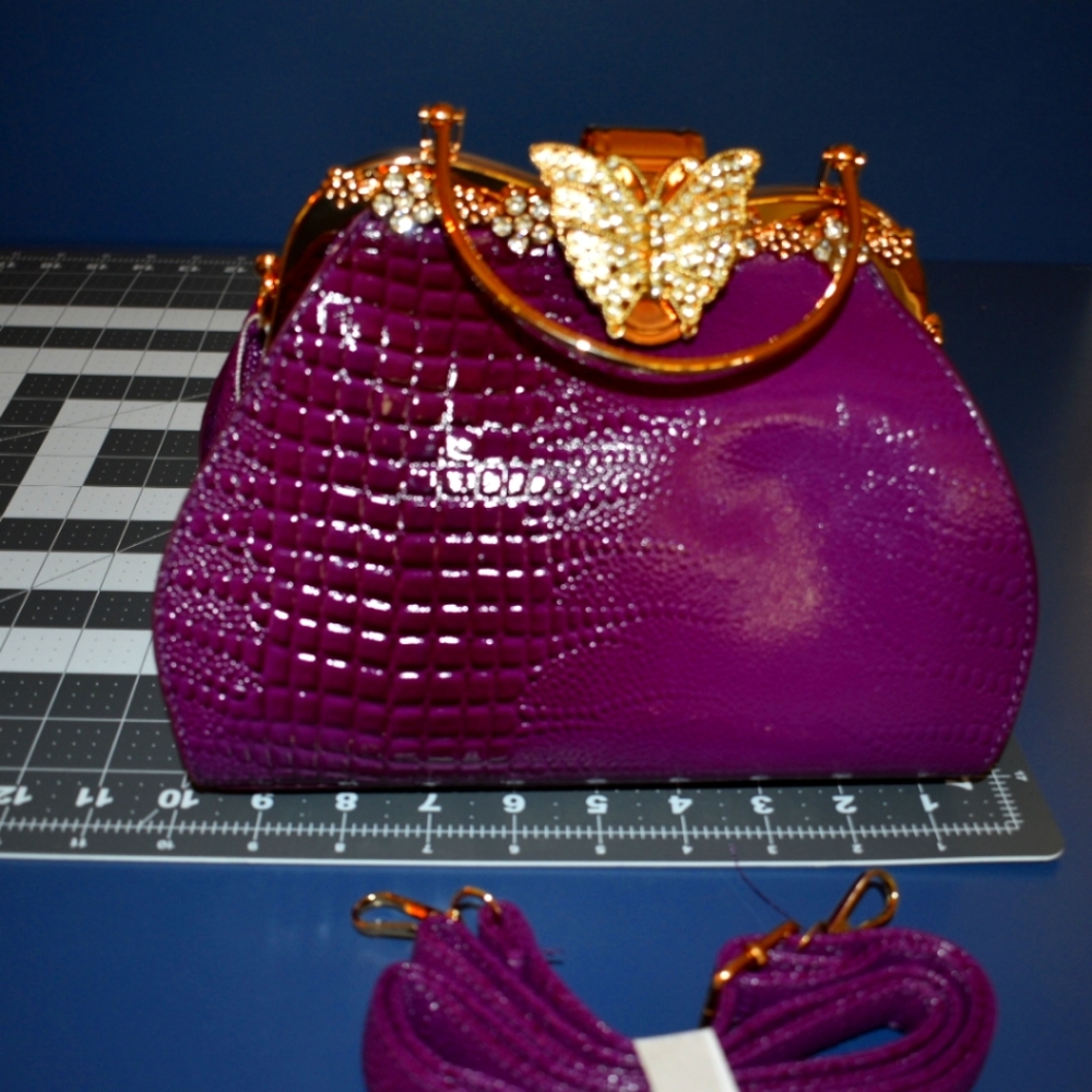 Purple and Gold Butterfly Clasp Bag